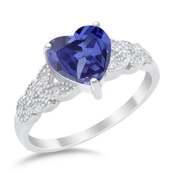 Accent Heart Promise Ring Simulated Tanzanite Cubic Zirconia 925 Sterling Silver